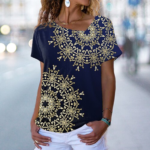 Women's T shirt Tee Green Blue Purple Graphic Print Short Sleeve Casual Weekend Vintage Boho Ethnic V Neck Regular Painting S / 3D Print
Women's T shirt Tee Green Blue Purple Graphic Print Short Sleeve Casual Weekend Vintage Boho Ethnic V Neck Regular Painting S / 3D Print
