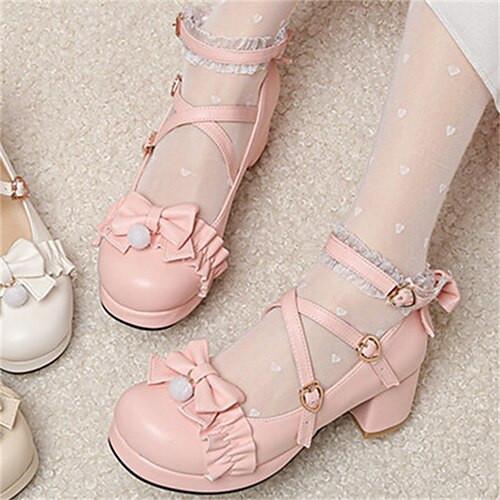 Women's Lolita Shoes Daily Summer Bowknot Chunky Heel Round Toe Sweet PU Leather Ankle Strap Solid Colored Rosy Pink Beige White
Women's Lolita Shoes Daily Summer Bowknot Chunky Heel Round Toe Sweet PU Leather Ankle Strap Solid Colored Rosy Pink Beige White