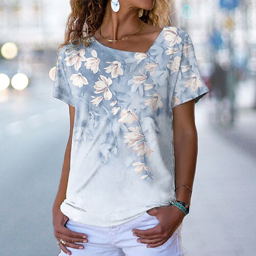 Women's T shirt Tee Green Blue Pink Floral Print Short Sleeve Casual Holiday Basic V Neck Regular Floral Painting S / 3D Print
Women's T shirt Tee Green Blue Pink Floral Print Short Sleeve Casual Holiday Basic V Neck Regular Floral Painting S / 3D Print
