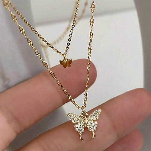 Layered Necklace Chrome Rhinestones Women's Personalized Simple Luxury Double Twine Butterfly Wedding Y Shaped Necklace For Wedding Holiday Engagement
Layered Necklace Chrome Rhinestones Women's Personalized Simple Luxury Double Twine Butterfly Wedding Y Shaped Necklace For Wedding Holiday Engagement