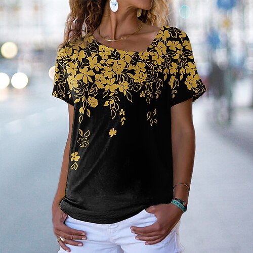 Women's T shirt Tee Green Blue Pink Floral Print Short Sleeve Casual Holiday Basic V Neck Regular Floral Painting S / 3D Print
Women's T shirt Tee Green Blue Pink Floral Print Short Sleeve Casual Holiday Basic V Neck Regular Floral Painting S / 3D Print