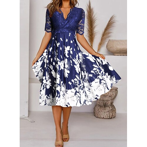 Women's A Line Dress Maxi long Dress Blue Short Sleeve Floral Lace Print Summer V Neck Casual 2022 S M L XL XXL 3XL
Women's A Line Dress Maxi long Dress Blue Short Sleeve Floral Lace Print Summer V Neck Casual 2022 S M L XL XXL 3XL