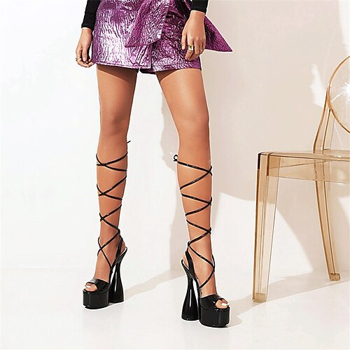Women's Sandals Lace Up Sandals Strappy Sandals Platform Sandals Fantasy Shoes Daily Summer Platform Flare Heel Peep Toe Minimalism Patent Leather Lace-up Solid Colored Black
Women's Sandals Lace Up Sandals Strappy Sandals Platform Sandals Fantasy Shoes Daily Summer Platform Flare Heel Peep Toe Minimalism Patent Leather Lace-up Solid Colored Black
