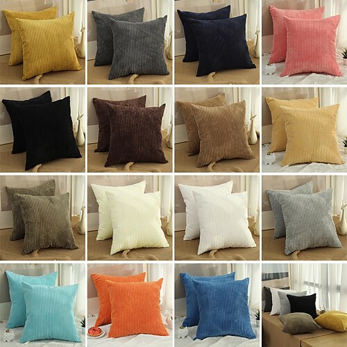 

1PC plain simple corn strip cushion cover pure color plush pillow multi-color corduroy sofa hugging pillow case wholesale