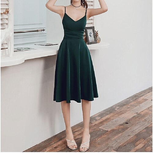 A-Line Bridesmaid Dress V Neck / Spaghetti Strap Sleeveless Elegant Knee Length Satin with Bow(s) / Pleats 2022
A-Line Bridesmaid Dress V Neck / Spaghetti Strap Sleeveless Elegant Knee Length Satin with Bow(s) / Pleats 2022