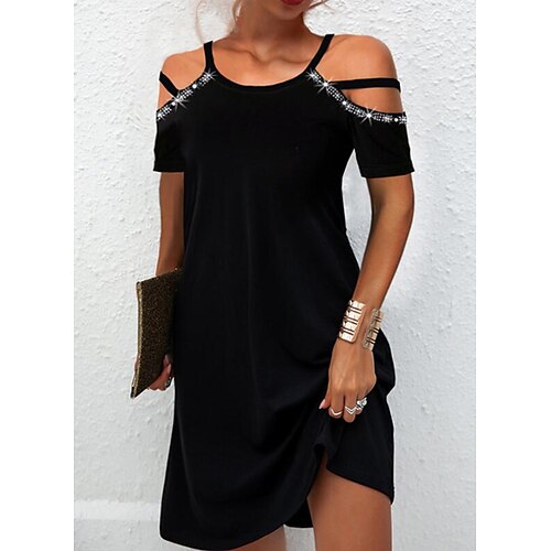 Per donna Abito casual Mini abito Nero Manica corta Colore puro Con lustrini Primavera Estate Girocollo Informale 2023 S M L XL XXL 3XL
Per donna Abito casual Mini abito Nero Manica corta Colore puro Con lustrini Primavera Estate Girocollo Informale 2023 S M L XL XXL 3XL