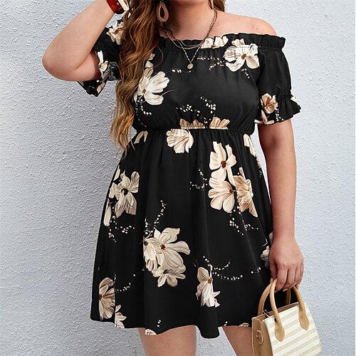Women's Plus Size Casual Dress Floral Off Shoulder Ruched Short Sleeve Spring Summer Casual Short Mini Dress Causal Daily Dress / Loose Fit / Print
Women's Plus Size Casual Dress Floral Off Shoulder Ruched Short Sleeve Spring Summer Casual Short Mini Dress Causal Daily Dress / Loose Fit / Print