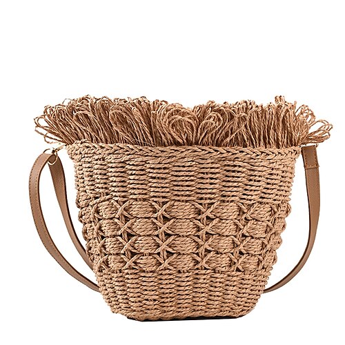 Dame Crossbody taske Snørepose Strå Ferie Strand Stor kapacitet Helfarve Kakifarvet Beige
Dame Crossbody taske Snørepose Strå Ferie Strand Stor kapacitet Helfarve Kakifarvet Beige