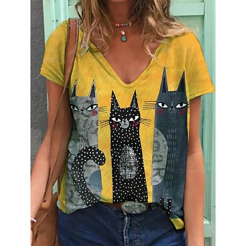 Women's T shirt Tee Khaki Red Gray Cat Print Short Sleeve Casual Weekend Basic V Neck Regular Cat Painting S / 3D Print
Women's T shirt Tee Khaki Red Gray Cat Print Short Sleeve Casual Weekend Basic V Neck Regular Cat Painting S / 3D Print