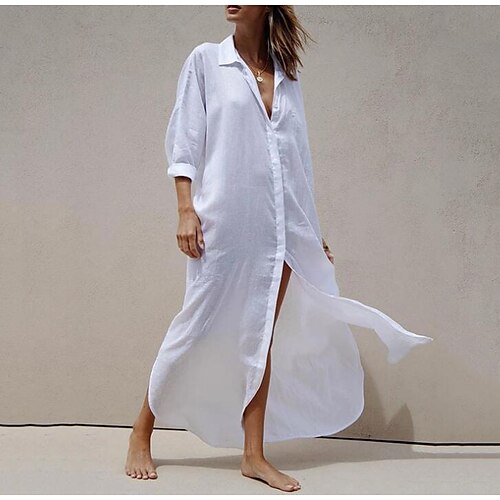 Women's Swimwear Cover Up Beach Top Normal Swimsuit Button Solid Color White V Wire Bathing Suits Sexy Beach Wear Vacation / New / Loose
Women's Swimwear Cover Up Beach Top Normal Swimsuit Button Solid Color White V Wire Bathing Suits Sexy Beach Wear Vacation / New / Loose