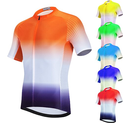 21Grams Men's Cycling Jersey Short Sleeve Bike Top with 3 Rear Pockets Mountain Bike MTB Road Bike Cycling Breathable Quick Dry Moisture Wicking Reflective Strips Green Yellow Sky Blue Gradient
21Grams Men's Cycling Jersey Short Sleeve Bike Top with 3 Rear Pockets Mountain Bike MTB Road Bike Cycling Breathable Quick Dry Moisture Wicking Reflective Strips Green Yellow Sky Blue Gradient