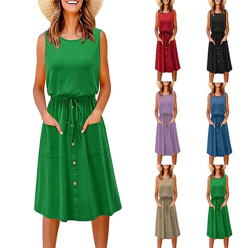 Women's Casual Dress Midi Dress Black Blue Purple Sleeveless Pure Color Lace up Spring Summer Crew Neck 2022 S M L XL 2XL 3XL
Women's Casual Dress Midi Dress Black Blue Purple Sleeveless Pure Color Lace up Spring Summer Crew Neck 2022 S M L XL 2XL 3XL