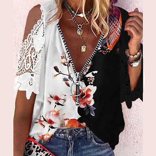 Women's Blouse Shirt White Flower Lace Patchwork Half Sleeve Going out Casual V Neck Regular Floral S / 3D Print / Print
Women's Blouse Shirt White Flower Lace Patchwork Half Sleeve Going out Casual V Neck Regular Floral S / 3D Print / Print
