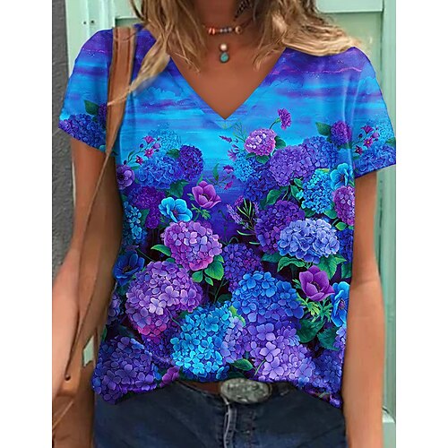 Women's T shirt Tee Purple Floral 3D Print Short Sleeve Casual Holiday Basic V Neck Regular Floral 3D Printed Painting S
Women's T shirt Tee Purple Floral 3D Print Short Sleeve Casual Holiday Basic V Neck Regular Floral 3D Printed Painting S