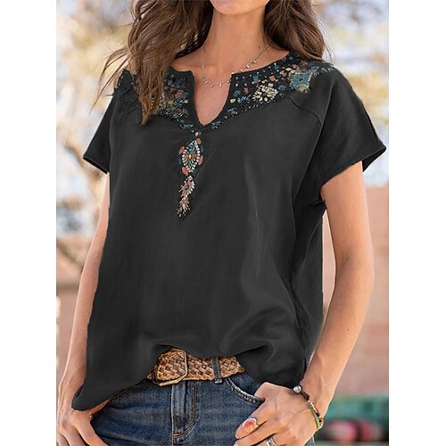 Women's T shirt Tee Green Blue Pink Geometric Print Short Sleeve Casual Weekend Boho Ethnic V Neck Regular Geometric Painting S
Women's T shirt Tee Green Blue Pink Geometric Print Short Sleeve Casual Weekend Boho Ethnic V Neck Regular Geometric Painting S