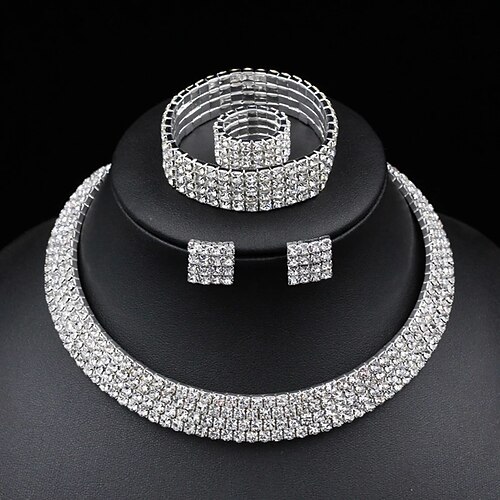 Bridal Jewelry Sets 1 set Rhinestone Alloy 1 Bracelet 1 Ring Earrings Necklace Women's Simple Fashion European Tennis Chain Jewelry Set For Party Wedding Gift
Bridal Jewelry Sets 1 set Rhinestone Alloy 1 Bracelet 1 Ring Earrings Necklace Women's Simple Fashion European Tennis Chain Jewelry Set For Party Wedding Gift