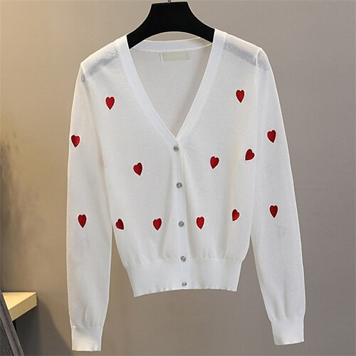 Women's Cardigan Embroidery Knitted Button Heart Stylish Casual Soft Long Sleeve Sweater Cardigans V Neck Spring Summer White Black
Women's Cardigan Embroidery Knitted Button Heart Stylish Casual Soft Long Sleeve Sweater Cardigans V Neck Spring Summer White Black