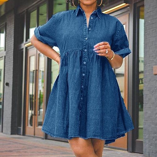 Women's Denim Dress Denim Shirt Dress Mini Dress Cotton Denim Stylish Casual Outdoor Daily Vacation Shirt Collar Ruched Ruffle Short Sleeve Fall Spring Summer 2023 Loose Fit Blue Pure Color S M L XL
Women's Denim Dress Denim Shirt Dress Mini Dress Cotton Denim Stylish Casual Outdoor Daily Vacation Shirt Collar Ruched Ruffle Short Sleeve Fall Spring Summer 2023 Loose Fit Blue Pure Color S M L XL