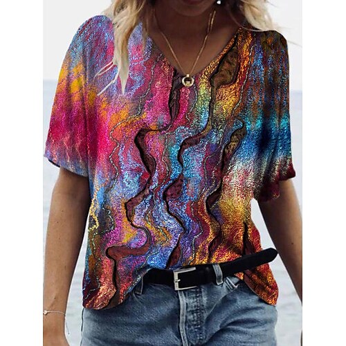 Women's T shirt Tee Green Blue Orange Floral 3D Print Short Sleeve Casual Holiday Basic V Neck Regular Floral Abstract 3D Printed S
Women's T shirt Tee Green Blue Orange Floral 3D Print Short Sleeve Casual Holiday Basic V Neck Regular Floral Abstract 3D Printed S
