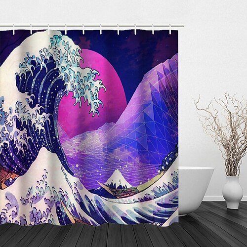 Four-piece Shower Curtain Hook with Wave Painting Print Modern Polyester Machined Waterproof Bathroom
Four-piece Shower Curtain Hook with Wave Painting Print Modern Polyester Machined Waterproof Bathroom
