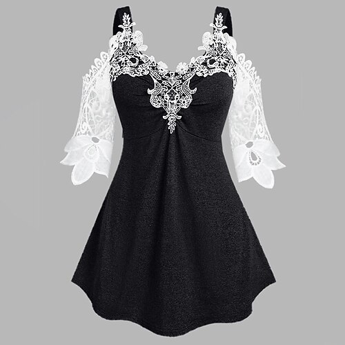 Women's Plus Size Tops T shirt Tee Color Block Backless Lace Half Sleeve One Shoulder Sexy Streetwear Daily Going out Cotton Spring Summer Green Black / V Neck / V Neck
Women's Plus Size Tops T shirt Tee Color Block Backless Lace Half Sleeve One Shoulder Sexy Streetwear Daily Going out Cotton Spring Summer Green Black / V Neck / V Neck