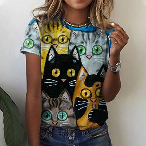 Women's T shirt Tee Rainbow Cat Print Long Sleeve Daily Weekend Basic Round Neck Long Cat Painting S / 3D Print
Women's T shirt Tee Rainbow Cat Print Long Sleeve Daily Weekend Basic Round Neck Long Cat Painting S / 3D Print