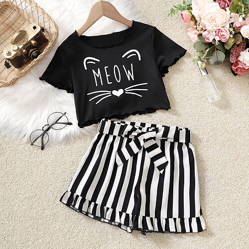 2 Pièces T-shirt Short Ensemble de Vêtements Tenues Enfants Fille Bande dessinée Chat Bande Manche Courte Cordon Set Extérieur Le style mignon Doux Printemps Eté 4-12 ans Noir
2 Pièces T-shirt Short Ensemble de Vêtements Tenues Enfants Fille Bande dessinée Chat Bande Manche Courte Cordon Set Extérieur Le style mignon Doux Printemps Eté 4-12 ans Noir