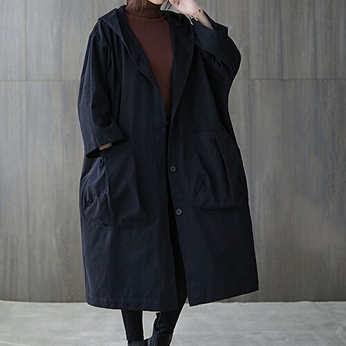 Women's Trench Coat Hoodie Jacket Outdoor Street Daily Spring Summer Long Coat Regular Fit Warm Breathable Streetwear Casual Jacket Long Sleeve Solid Color Pocket Stylish Black Khaki
Women's Trench Coat Hoodie Jacket Outdoor Street Daily Spring Summer Long Coat Regular Fit Warm Breathable Streetwear Casual Jacket Long Sleeve Solid Color Pocket Stylish Black Khaki