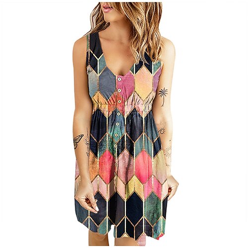 Women's Shift Dress Short Mini Dress Green Blue Black Royal Blue Light Blue Sleeveless Color Block Geometric Button Print Spring Summer V Neck Casual 2022 S M L XL
Women's Shift Dress Short Mini Dress Green Blue Black Royal Blue Light Blue Sleeveless Color Block Geometric Button Print Spring Summer V Neck Casual 2022 S M L XL