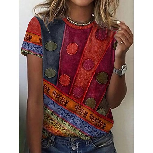 Women's T shirt Tee Rainbow Geometric Print Short Sleeve Casual Daily Basic Round Neck Regular Geometric S / 3D Print
Women's T shirt Tee Rainbow Geometric Print Short Sleeve Casual Daily Basic Round Neck Regular Geometric S / 3D Print