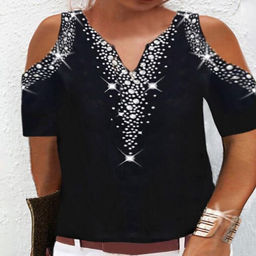 Mujer Camiseta Negro Vino Azul Oscuro A Lunares Con Cuentas Cortado Manga Corta Diario Noche Ropa de calle Sensual Un Hombro Regular Talla Grande L
Mujer Camiseta Negro Vino Azul Oscuro A Lunares Con Cuentas Cortado Manga Corta Diario Noche Ropa de calle Sensual Un Hombro Regular Talla Grande L