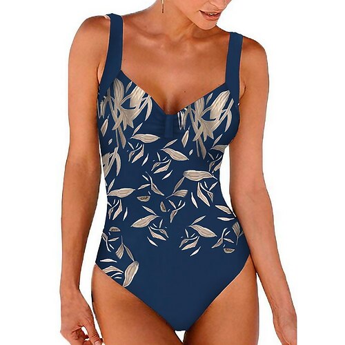 

Women's Swimwear One Piece Monokini Bathing Suits Normal Swimsuit Tummy Control Print Blue Padded Strap Bathing Suits Sports Vacation Sexy