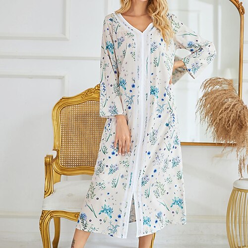 Women's Pajamas Nightgown Nighty Pjs Star Flower Fashion Simple Comfort Home Daily Bed Polyester Breathable Gift V Wire Long Sleeve Fall Spring Blue White / Sweet / Split / Print
Women's Pajamas Nightgown Nighty Pjs Star Flower Fashion Simple Comfort Home Daily Bed Polyester Breathable Gift V Wire Long Sleeve Fall Spring Blue White / Sweet / Split / Print