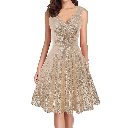Women's A Line Dress Knee Length Dress Gold Sleeveless Solid Color Sequins Spring Summer V Neck Elegant Vintage Sexy Prom Dress Party 2022 S M L XL XXL / Party Dress
Women's A Line Dress Knee Length Dress Gold Sleeveless Solid Color Sequins Spring Summer V Neck Elegant Vintage Sexy Prom Dress Party 2022 S M L XL XXL / Party Dress