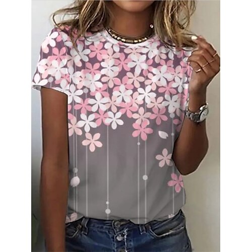 Women's Casual Daily T shirt Tee Floral Short Sleeve Patchwork Print Round Neck Basic Tops Gray S / 3D Print
Women's Casual Daily T shirt Tee Floral Short Sleeve Patchwork Print Round Neck Basic Tops Gray S / 3D Print