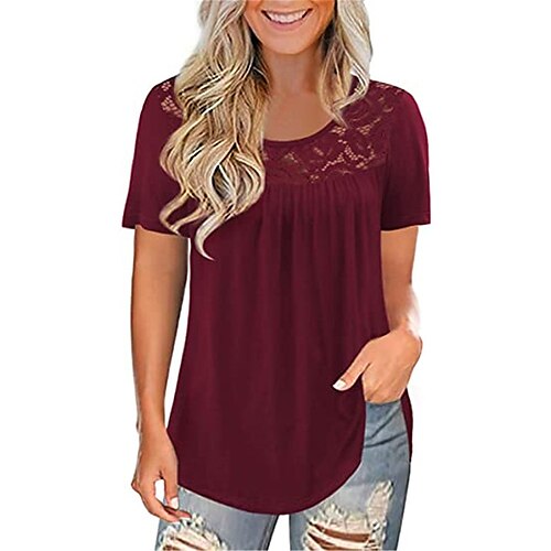 Women's T shirt Tee Green Blue Purple Plain Lace Short Sleeve Casual Weekend Basic Round Neck Regular S
Women's T shirt Tee Green Blue Purple Plain Lace Short Sleeve Casual Weekend Basic Round Neck Regular S
