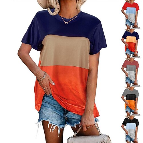 women's clothing, summer models, explosion models, stitching 3-color round neck short-sleeved casual loose women's t-shirts
women's clothing, summer models, explosion models, stitching 3-color round neck short-sleeved casual loose women's t-shirts