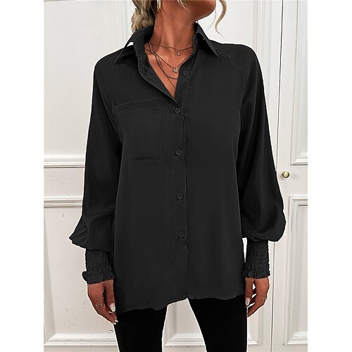 Women's Blouse Plain Daily Weekend Blouse Shirt Long Sleeve Pocket Button Shirt Collar Casual Streetwear Black Orange Beige S 
Women's Blouse Plain Daily Weekend Blouse Shirt Long Sleeve Pocket Button Shirt Collar Casual Streetwear Black Orange Beige S