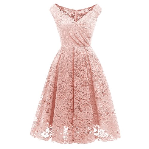 A-Line Elegant Vintage Party Wear Cocktail Party Dress V Neck Sleeveless Knee Length Lace with Pleats Lace Insert Pure Color 2022
A-Line Elegant Vintage Party Wear Cocktail Party Dress V Neck Sleeveless Knee Length Lace with Pleats Lace Insert Pure Color 2022