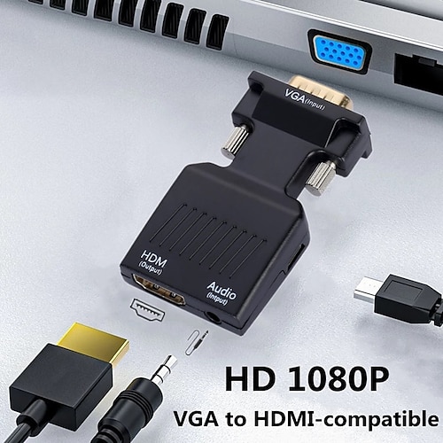 

VGA to HDMI Compatible Converter Adapter 1080P VGA HDMI Adapter for PC Laptop to HDTV Projector Video Audio Converter