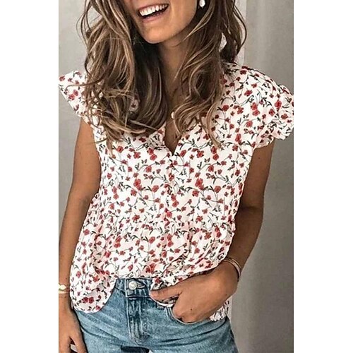 Women's Blouse Shirt Red White Floral Print Short Sleeve Holiday Weekend Streetwear Casual V Neck Regular Floral S / 3D Print
Women's Blouse Shirt Red White Floral Print Short Sleeve Holiday Weekend Streetwear Casual V Neck Regular Floral S / 3D Print