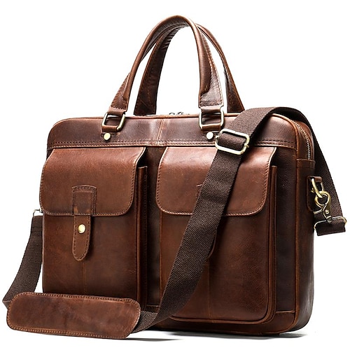 

Men's Handbags Sling Bags Laptop Bag Briefcase Crossbody Bag Nappa Leather Cowhide Zipper Daily Red Brown