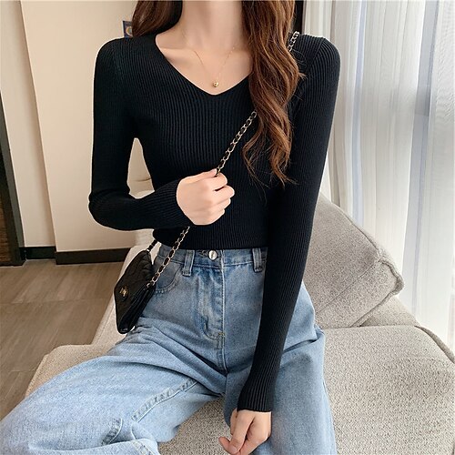 Women's Sweater Pullover Jumper Knitted Pure Color Stylish Casual Soft Long Sleeve Sweater Cardigans V Neck Spring Summer White Black Pink
Women's Sweater Pullover Jumper Knitted Pure Color Stylish Casual Soft Long Sleeve Sweater Cardigans V Neck Spring Summer White Black Pink