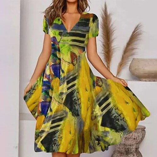 Women's Casual Dress Midi Dress Purple Yellow Orange Short Sleeve Print Spring Summer V Neck Modern 2022 S M L XL XXL 3XL
Women's Casual Dress Midi Dress Purple Yellow Orange Short Sleeve Print Spring Summer V Neck Modern 2022 S M L XL XXL 3XL