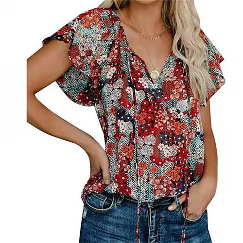 Women's Blouse Shirt Pink Red Black Floral Geometric Patchwork Short Sleeve Casual Daily Vintage Boho Casual V Neck Cotton Geometric S
Women's Blouse Shirt Pink Red Black Floral Geometric Patchwork Short Sleeve Casual Daily Vintage Boho Casual V Neck Cotton Geometric S