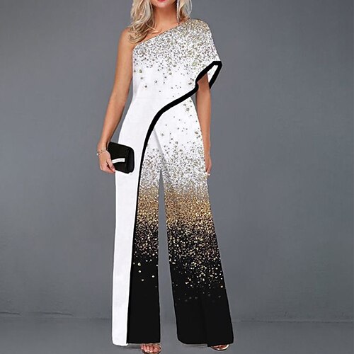 Women's Jumpsuit Color Block One Shoulder Elegant Daily Vacation Wide Leg Regular Fit Short Sleeve Black S M L Spring
Women's Jumpsuit Color Block One Shoulder Elegant Daily Vacation Wide Leg Regular Fit Short Sleeve Black S M L Spring