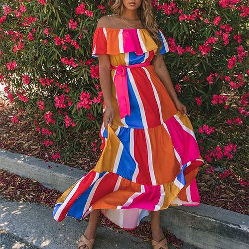 Women's A Line Dress Maxi long Dress Rainbow Short Sleeve Print Print Summer Off Shoulder Elegant 2022 S M L XL
Women's A Line Dress Maxi long Dress Rainbow Short Sleeve Print Print Summer Off Shoulder Elegant 2022 S M L XL