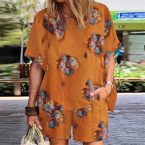 Women's Loungewear Sets Nighty 2 Pieces Flower Fashion Comfort Home Daily Cotton Crew Neck Short Sleeve T shirt Tee Shorts Spring Summer Blue Yellow
Women's Loungewear Sets Nighty 2 Pieces Flower Fashion Comfort Home Daily Cotton Crew Neck Short Sleeve T shirt Tee Shorts Spring Summer Blue Yellow