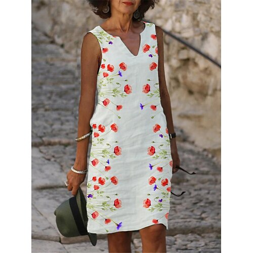 Women's A Line Dress Knee Length Dress White Sleeveless Floral Patchwork Print Summer V Neck Basic Casual Boho Linen S M L XL XXL 3XL / 3D Print
Women's A Line Dress Knee Length Dress White Sleeveless Floral Patchwork Print Summer V Neck Basic Casual Boho Linen S M L XL XXL 3XL / 3D Print