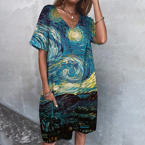 Women's Shift Dress Knee Length Dress Blue Short Sleeve Abstract Print Spring Summer V Neck Stylish Casual 2022 S M L XL XXL 3XL
Women's Shift Dress Knee Length Dress Blue Short Sleeve Abstract Print Spring Summer V Neck Stylish Casual 2022 S M L XL XXL 3XL